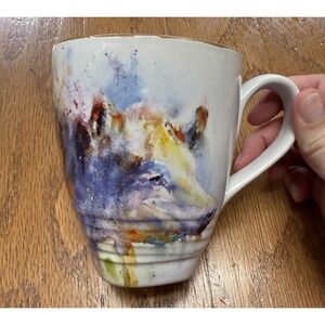 Dean Crouser Pig Boar Razorback Mug Art Watercolor 16 oz Coffee Cup Ceramic EUC